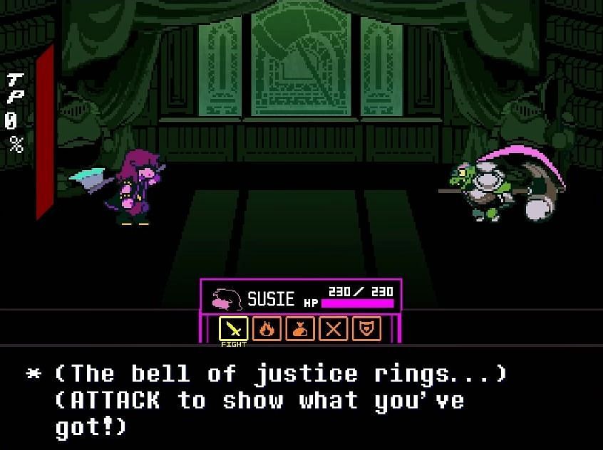 Face the Hammer of Justice in a duel as Susie, where timing and precision are everything (Image via Tobyfox | YouTube/@Hawlo)